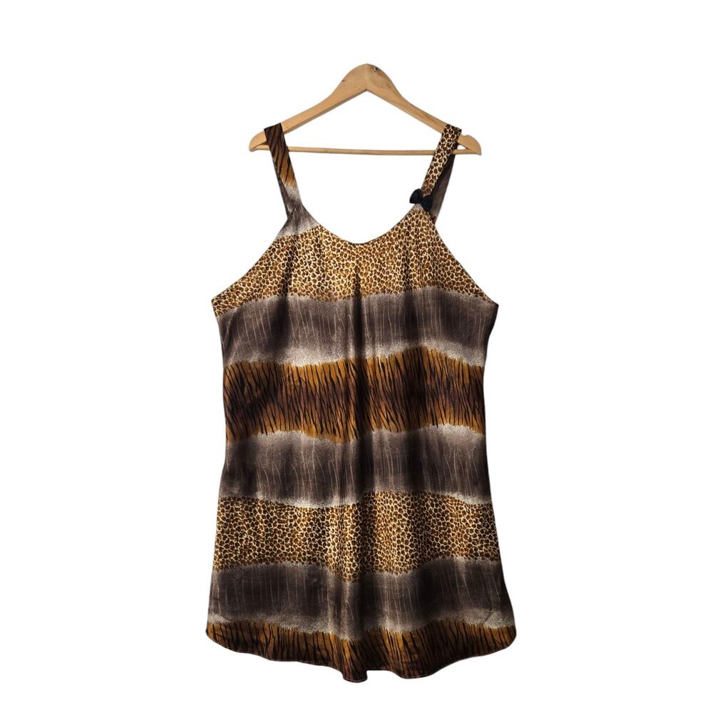 Vintage Mixed Animal Print Nightgown 3X Brown Leopard Tiger Stripe Slip Dress